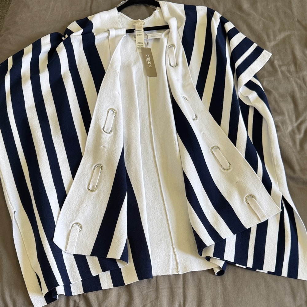Chico's Striped Navy and White Ruana